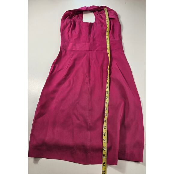NWT banana republic 2P 2 PETITE fuchsia 100 % Lyocell halter satin dress formal - Picture 5 of 8
